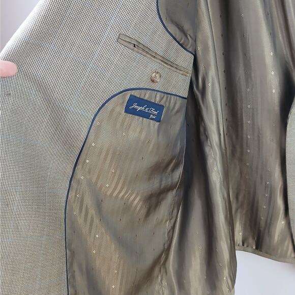 Joseph & Feiss Gold SZ 50R 100% Wool Multi-Color Houndstooth Blazer Suit Jacket - Picture 6 of 9
